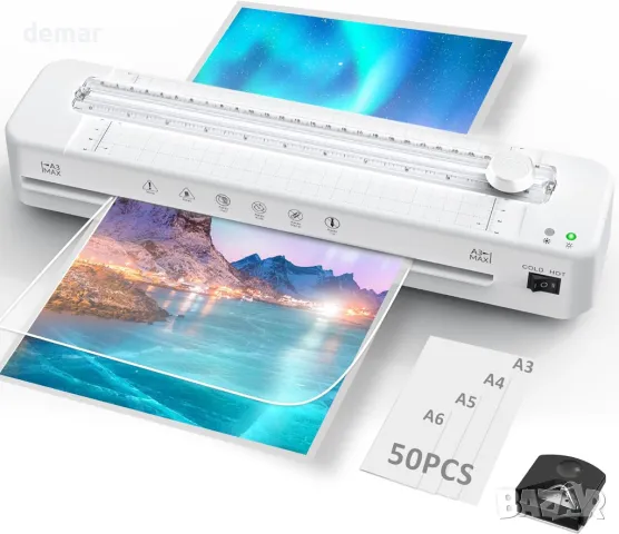 Машина за ламиниране Raycial Laminator A3 - Студен и термичен ламинатор с 50 плика за ламиниране, снимка 1 - Друга електроника - 46845736