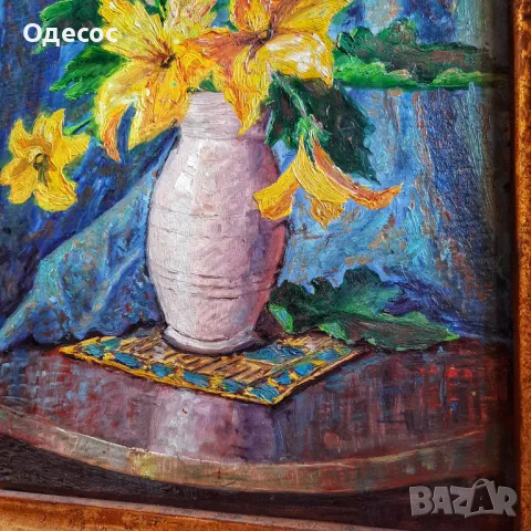 Натюрморт на худ.Христо Каварналиев ,маслени бой върху картон, снимка 6 - Антикварни и старинни предмети - 50131616