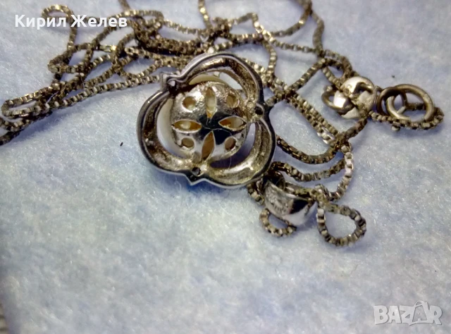 НЕЖЕН СРЕБЪРЕН ПЕНДАНТ РОДИРАНО СРЕБРО 925 с БЯЛА НАТУРАЛНА ПЕРЛА и ФИНА СРЕБЪРНА 925  ВЕРИЖКА 47478, снимка 3 - Колиета, медальони, синджири - 50489368