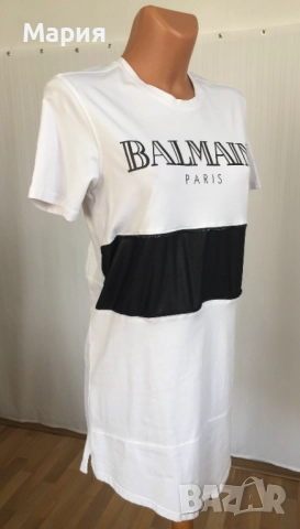 Л / ХЛ Оригинална Balmain Дамска Туника Тениска Бяла Черна Еластичен памук, снимка 11 - Тениски - 51546827