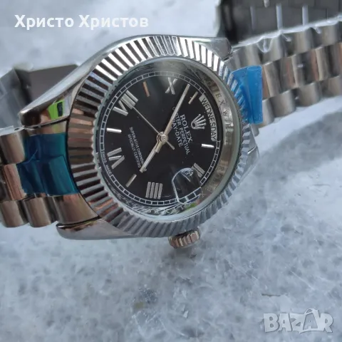 Мъжки луксозен часовник Rolex white gold Day Date II Presidential Black Roman Dial Wristwatch, снимка 5 - Мъжки - 46886976