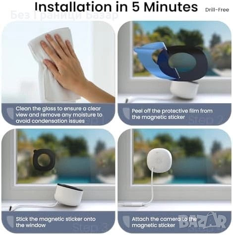 Нова Вътрешна 2K камера за прозорец AI засичане 24/7 запис нощно виждане, снимка 7 - IP камери - 53917698