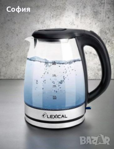 Електрическа стъклена кана за преваряване на  вода Lexical, снимка 3 - Кани - 45731942