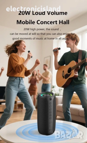 🎤 ПАРТИ В ДЖОБА! Преносима Караоке Стерео Колона ZEALOT MP2 20W LED + 2 Безжични Микрофона комплект, снимка 4 - Bluetooth тонколони - 53835713