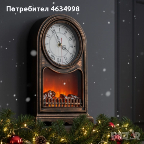 Винтидж настолен часовник с LED камина – уют и стил в едно, снимка 4 - Декорация за дома - 52235480