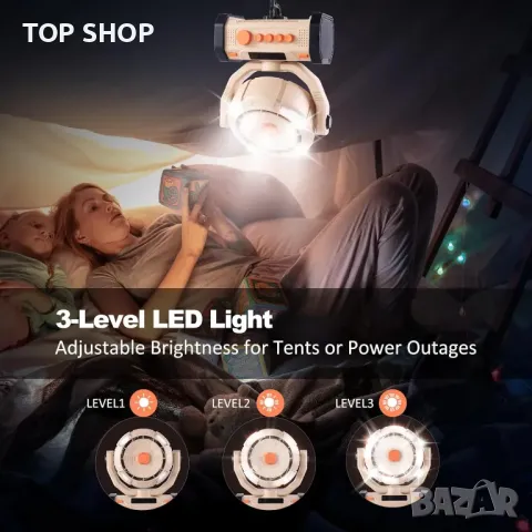 Вентилатор за къмпинг TREKOLOGY с 20000mAh батерия и Power Bank, 120° осцилация, LED светлина, снимка 5 - Къмпинг мебели - 49938075