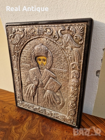 Прекрасна антикварна сребърна икона Свети Никола сертификат , снимка 5 - Антикварни и старинни предмети - 52648422