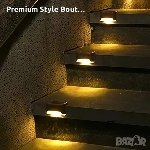 Комплект от 4 броя соларни LED лампи за стълби и огради – Водоустойчиви IP44, топла светлина, снимка 11 - Соларни лампи - 53836802