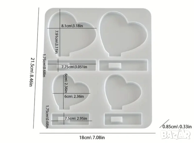 Молд сърца подложки за епоксидна смола в два размера , снимка 2 - Форми - 53089007