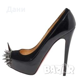 Черни обувки на платформа тип „астероид“ от лакирана кожа и велур Christian Louboutin