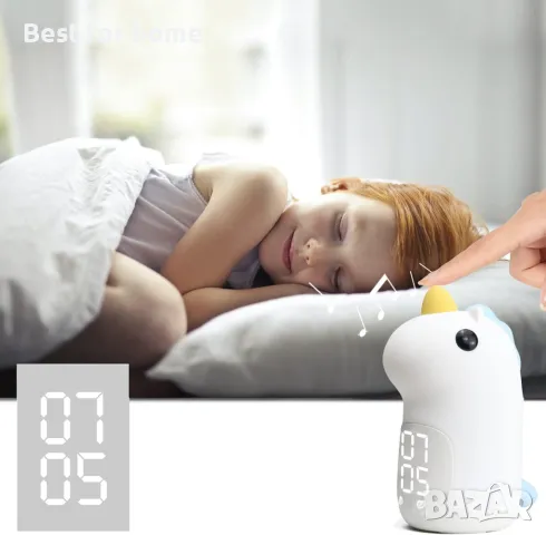  LED детска нощна лампа с будилник, еднорог Annmore, снимка 2 - Настолни лампи - 50141999
