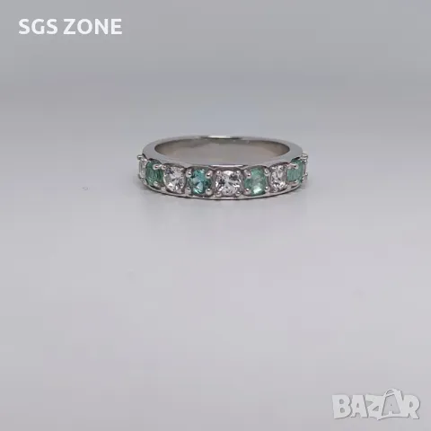 Сребърен Пръстен с Рубин, Сапфир, Изумруд с Прозрачен Топаз , снимка 7 - Пръстени - 50310439