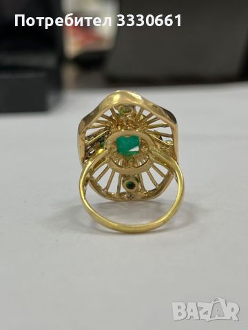 Златен пръстен с брилянти и изумруди, снимка 7 - Пръстени - 45826461