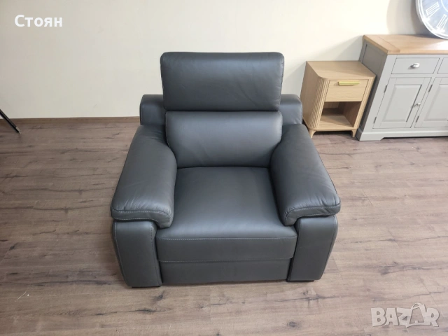 Италиански сив кожен фотьойл Ancona, снимка 10 - Дивани и мека мебел - 53716476