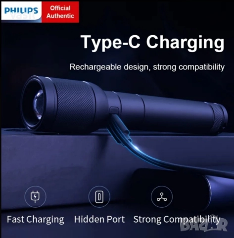 Далекобоен LED фенер PHILIPS SFL8168 – мощен, USB-C, с оптичен зум, снимка 4 - Къмпинг осветление - 52977963