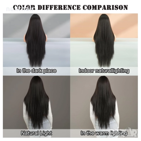 Дълга 80 см тъмно кафява права перука на пластове зигзаг път, снимка 7 - Аксесоари за коса - 52319493