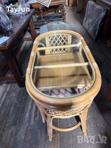 Бамбуков комплект - маса с два стола, снимка 2 - Маси - 52823430