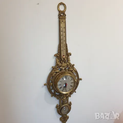 Стенен часовник от масивен месинг с влагометър-термометър, снимка 7 - Колекции - 50258303