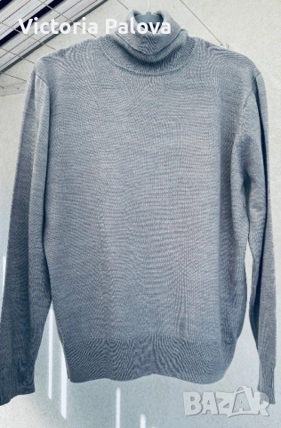 Френско сиво мерино  унисекс поло с висока яка CEDARWOOD STATE , снимка 2 - Пуловери - 52485108