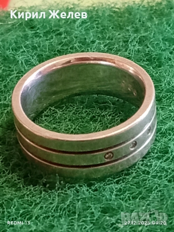 Сребърен пръстен тип халка с инкрустирани кристали Авторско Арт бижу 50123, снимка 3 - Пръстени - 52909442