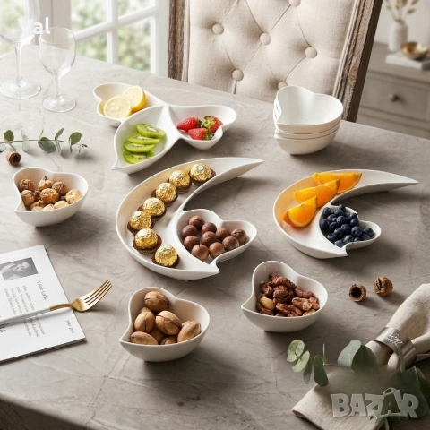 Луксозен сервиз от висококачествен порцелан – 9 части, Дизайн "Полумесец и сърце", снимка 3 - Сервизи - 53929889