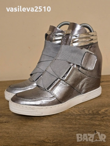 Eva Minge оригинални дамски сребристи кецове на платформа от естествена кожа , снимка 4 - Кецове - 53892776