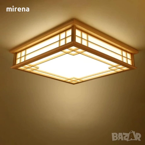 Дървен полилей ЛЕД LED, японски стил, квадратна, дистанционно 215, снимка 4 - Лампи за таван - 51536373