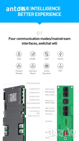 JK BMS 200A JK-PB2A16S20P 4.3" LCD active balancing equalizer LiFePO4 LiIon батерии соларни системи, снимка 6 - Друга електроника - 50207661