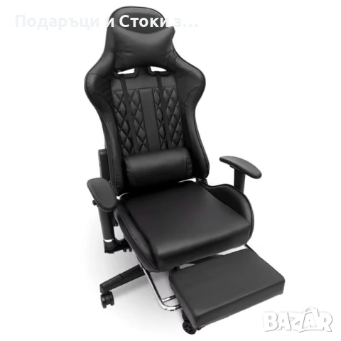 Геймърски стол с прибираща се подложка за крака и функция за масаж - черен, снимка 5 - Столове - 53237738
