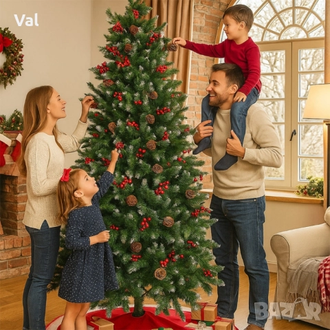 Изкуствена елха Luxury Diamond с червен глог и шишарки, снимка 7 - Декорация за дома - 52516288