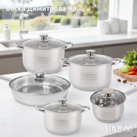 Комплект съдове от неръждаема стомана – 12 части - Готви като професионалист у дома, снимка 3 - Съдове за готвене - 52362148