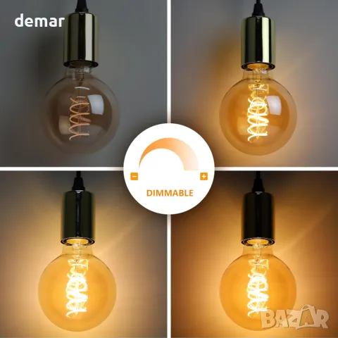 E27 Винтидж крушки G80 декоративни спирални LED сферични крушки, 4W 350lm, 3 броя, снимка 5 - Крушки - 49903301