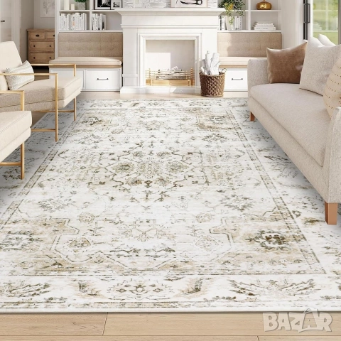 Голям килим Homcomodar 200x300см, Бежов, Перящ се, Винтидж дизайн