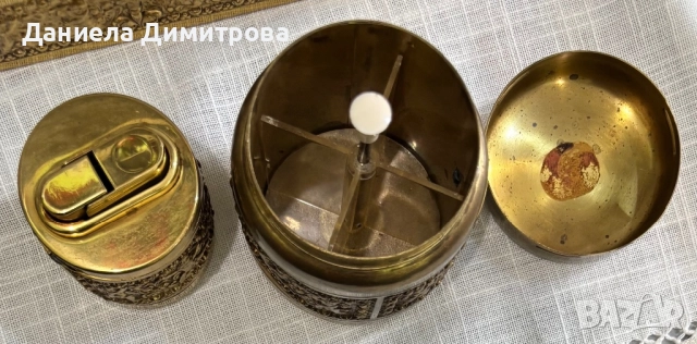 Сет от кутия за пури, запалка и съд за тютюн от месинг/бронз, снимка 10 - Антикварни и старинни предмети - 52466922
