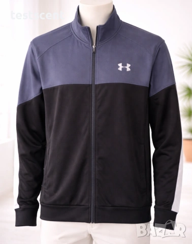 Мъжко спортно яке Under Armour Track Jacket – UA Fitted Размер XL сиво и черно, снимка 3 - Спортни дрехи, екипи - 54049482