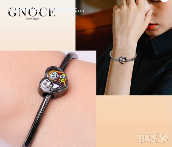 Tалисман за гривни Пандора Jack Sally Love Heart Charm, снимка 4 - Гривни - 53587625