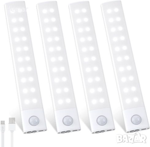 Кухненски лампи под шкафа 4 бр, 20 см, 2000mAh, 40 LED, USB-C, снимка 1 - Лед осветление - 45118787