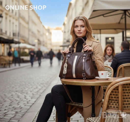 Дамска чанта Berlina от екологична кожа във кафяв цвят НОВА