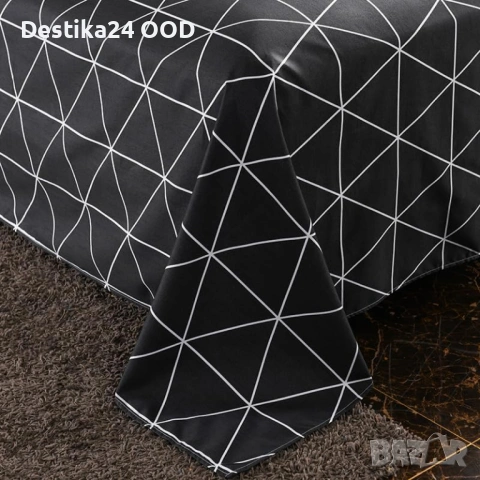 Мек и приятен спален комплект 180x220 бял с черни листа 4 части, снимка 5 - Спално бельо - 53899256