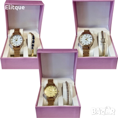 Луксозен дамски часовник с елегантна гривна – стил и изящество в една кутия, снимка 2 - Бижутерийни комплекти - 52596517