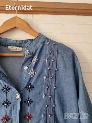 Дънкова рокля с бродерии , снимка 4 - Рокли - 51677831