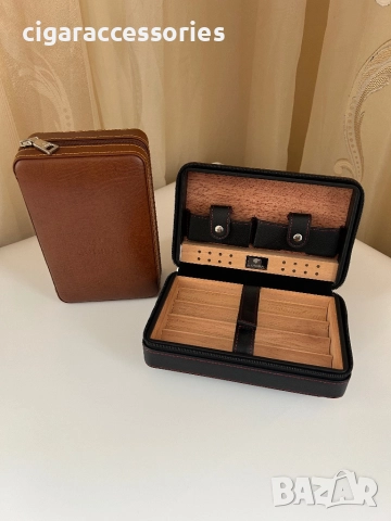 Cohiba преносим хумидор за 4 пури – кожа и кедрово дърво, кафяв/черен