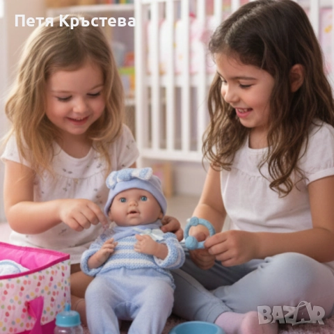 Кукла бебе с пълен комплект – Шише, пижама, легълце и аксесоари - 42 см - НА БЪЛГАРСКИ, снимка 5 - Кукли - 52713603