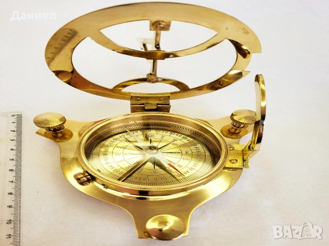 Луксозен компас от бронз със слънчев часовник – 11 см подарък с характер, снимка 6 - Подаръци за мъже - 54019244