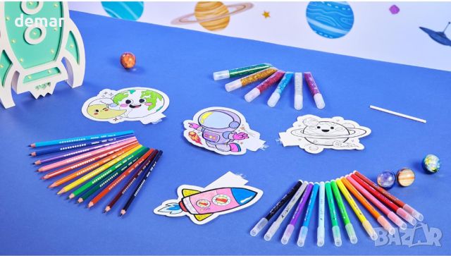 BIC Kids Комплект надуваеми играчки за оцветяване Космически дизайни, моливи, флумастри, лепила, 34 , снимка 3 - Образователни игри - 45344142