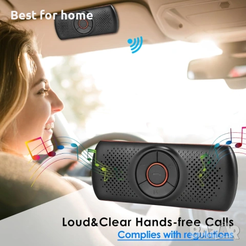 Bluetooth Handsfree Високоговорител за кола – Гласов контрол (Siri/Google), 20ч. разговори и Слот за, снимка 2 - Други - 53212578