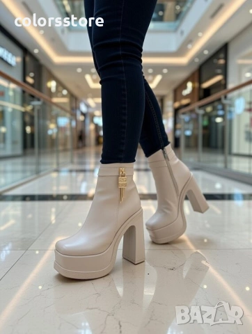 Боти на ток - бежова кожа - DT25 