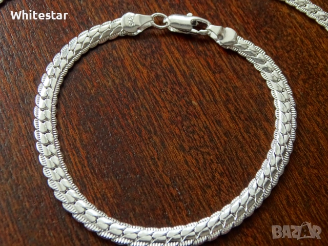 Посребрен мъжки комплект - ланец и гривна