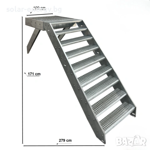 Метално стълбище с площадка 9 стъпала | За монтаж към стена | Поцинковано, снимка 5 - Други - 54236234