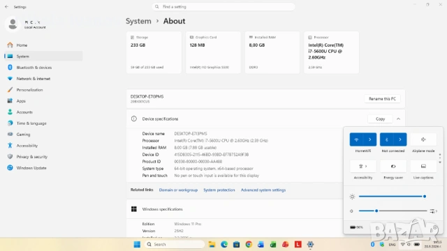 Lenovo ThinkPad T450s 14 inch | Intel Core i7 5600U 2x3.20 Ghz| 8GB RAM | 250GB SSD | Windows 11, снимка 7 - Лаптопи за работа - 53915487
